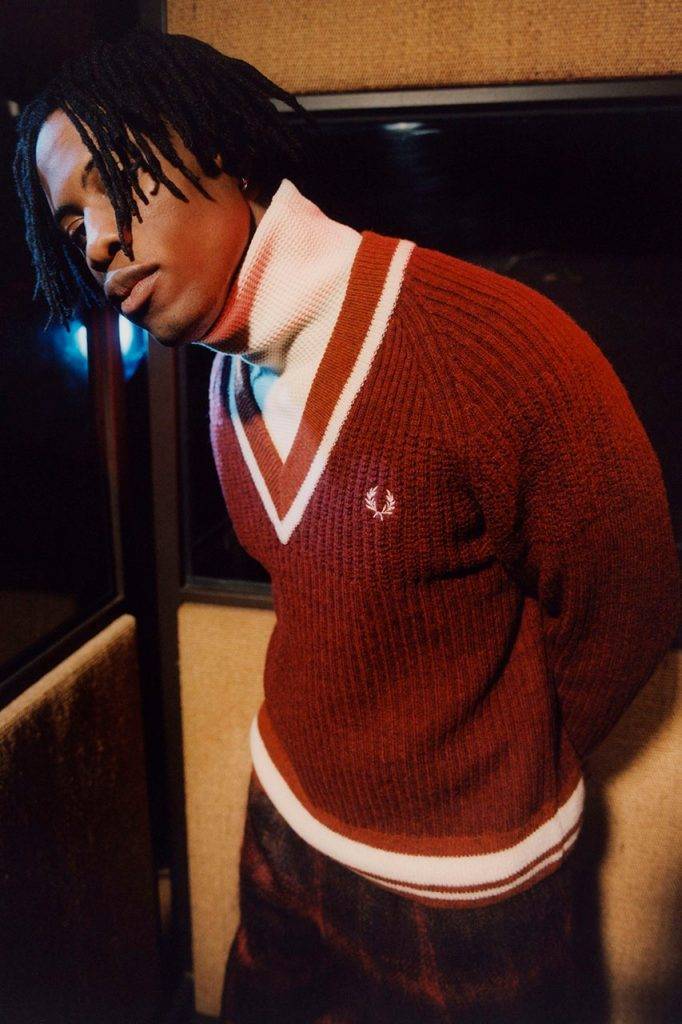 Fred Perry & Nicholas Daley chunky V-neck jumpers brown and orange colorways
