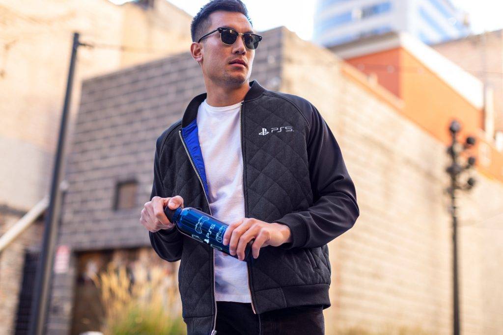 PlayStation 5 PS5™ inspired Quilted Bomber Jacket and Lite-Up DualSense™ Wireless Controller Water Bottle
