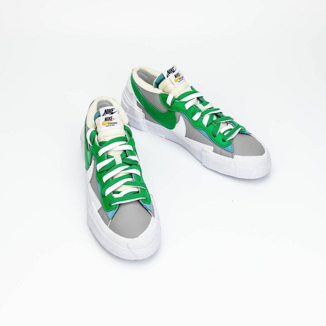 sacai 與 Nike Blazer Low「Medium Grey/Classic Green-White」及「White/Magma Orange-White」 雙色近賞圖曝光！春夏必入之吸睛鞋款