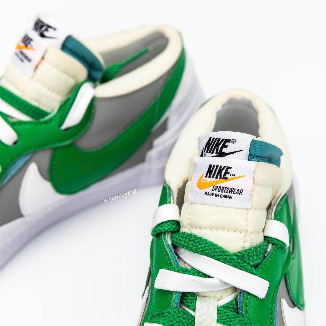 sacai 與 Nike Blazer Low「Medium Grey/Classic Green-White」及「White/Magma Orange-White」 雙色近賞圖曝光！春夏必入之吸睛鞋款