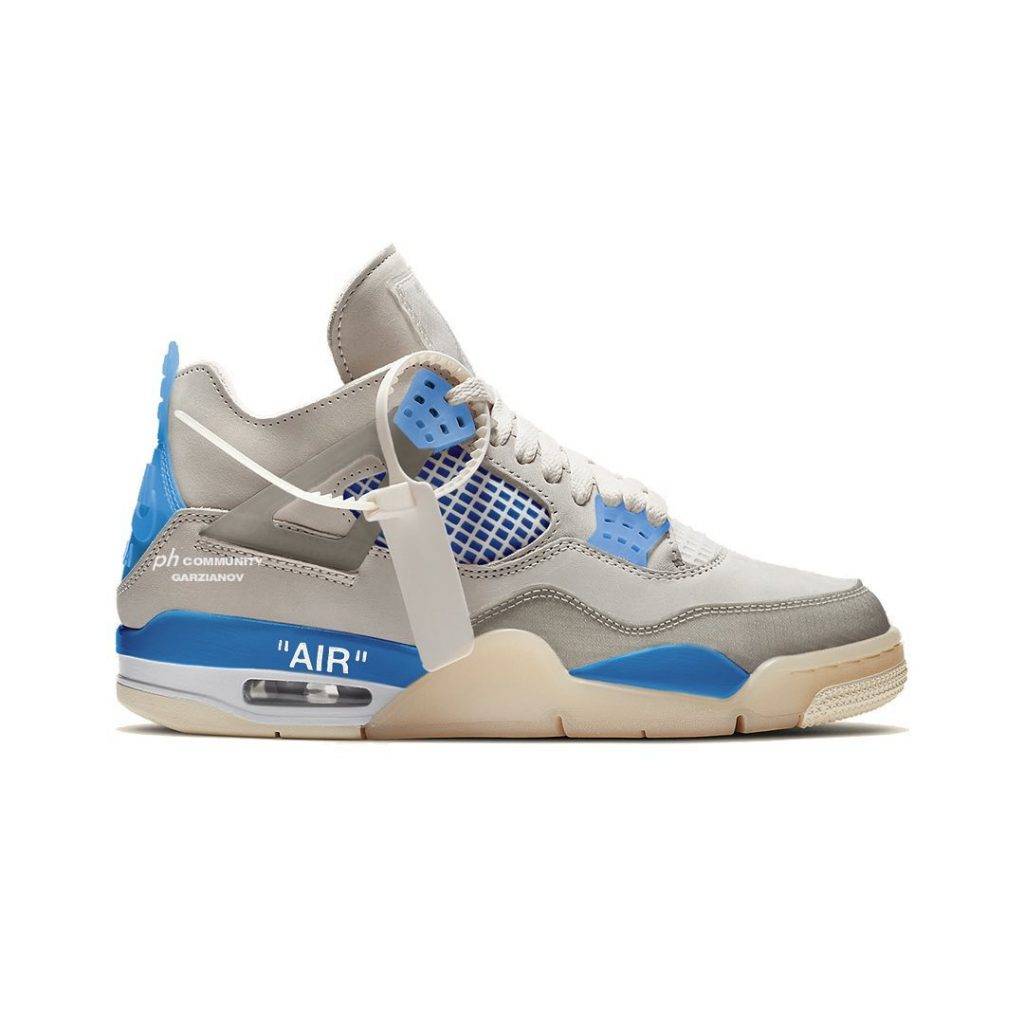 Off-White x Air Jordan 4 Military Blue Blue grey white colourway to be released in 2021