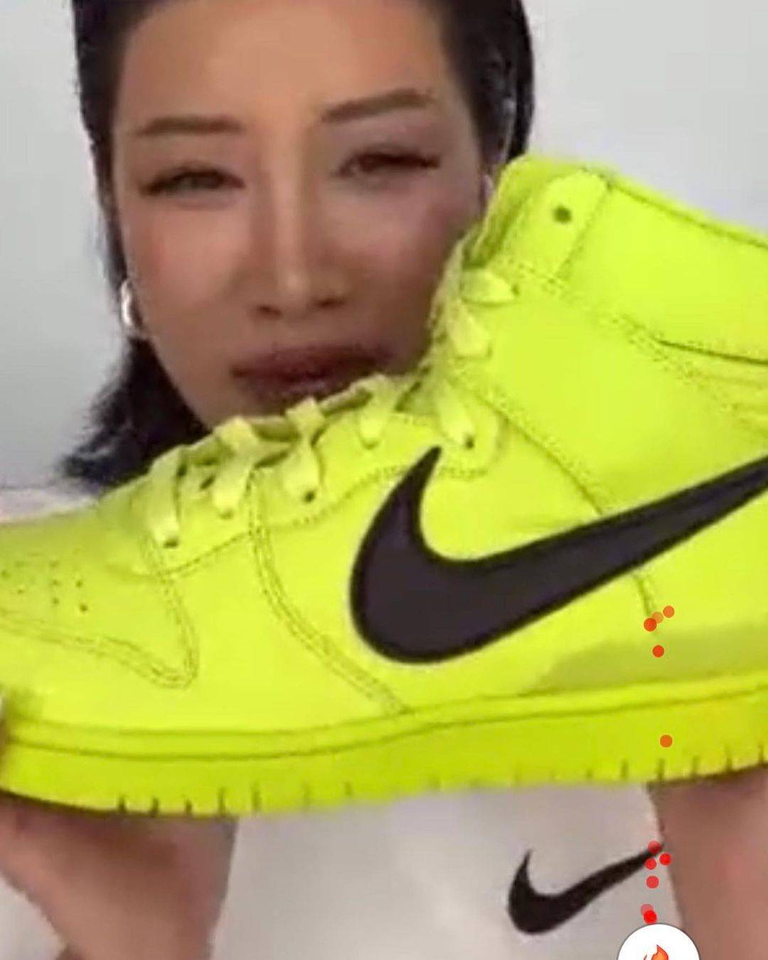 ambush nike dunk high flash lime on feet