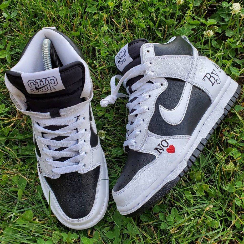 Supreme x Nike SB Dunk Hi "By Any Means" black and white colourway