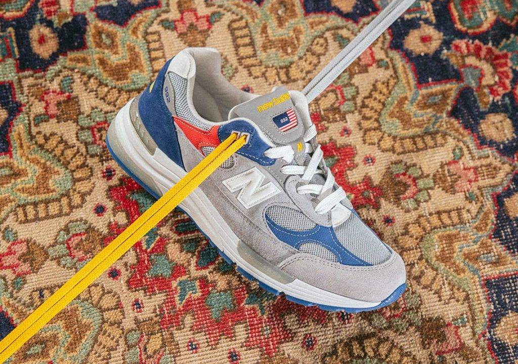 DTLR x New Balance 992 "Varsity" blue red yellow colourway