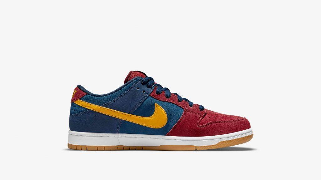 Nike SB Dunk Low Pro "Barcelona" blue red yellow suede colourway