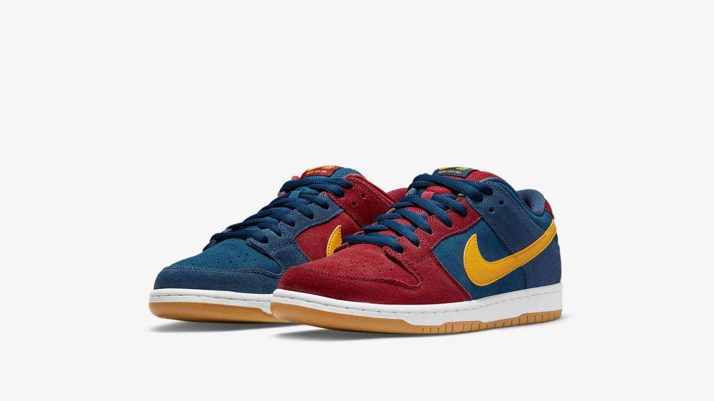 Nike SB Dunk Low Pro Barcelona blue red yellow suede colourway