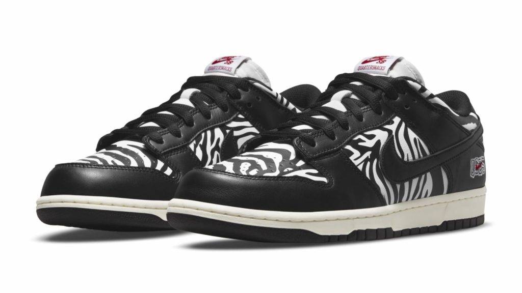 Quartersnacks x Nike SB Dunk Low Zebra Black and zebra pattern