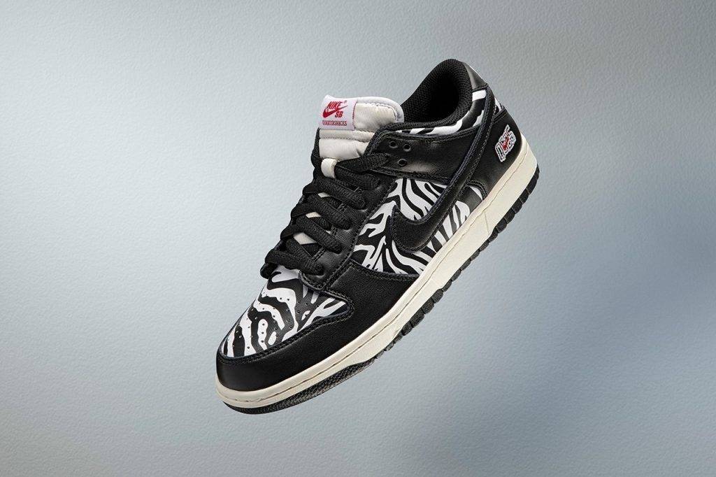 Quartersnacks Nike SB Dunk Low Zebra Black and zebra pattern