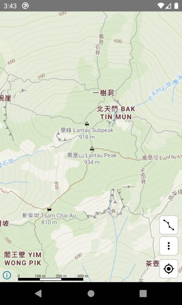行山 提供有等高線的離線地圖，在沒有網絡的地方也可以使用。