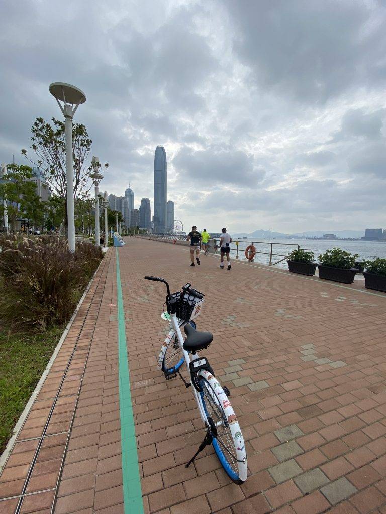 共享單車 單車 單車要在綠色告示線範圍內行走。